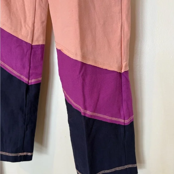 Umgee White Sweatpants Colorblock 100% Cotton Magenta Mix - Picture 3 of 8